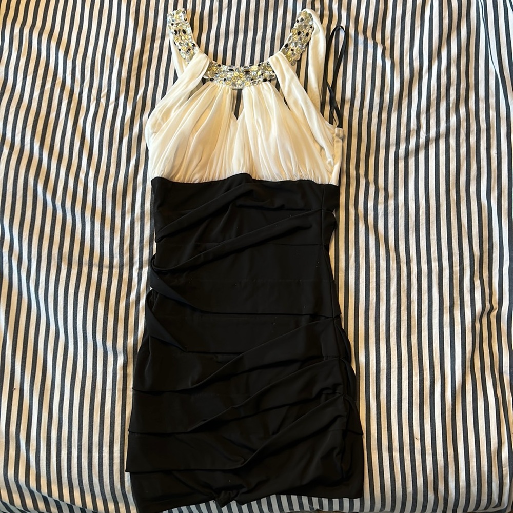 City studio maxi dress, size medium, black and white with rhinestones